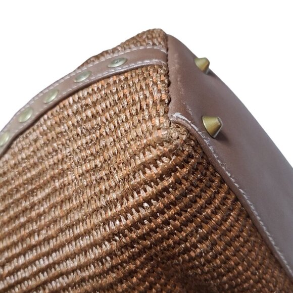 Isabelle Fiore Beaded Woven Shoulder Bag Brown Flower Rivets Pink Yellow - Picture 5 of 10